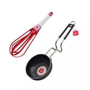 Vaishno Mata Essential Iron Tadka Pan/Fry Pan with Steel Handle And Foldable Plastic Whisker Beater Hand Blender Mixer