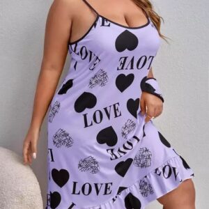 Vaishno Mata Woman’s Short Night Dress in Love Heart Print