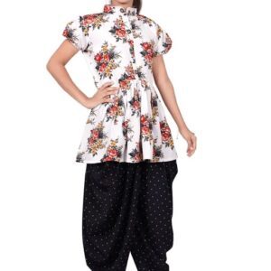 Vaishno Mata Girl Kurta Set white black