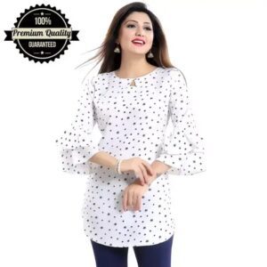 Vaishno Mata Woman’s Printed White Tunic Top