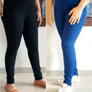 Vaishno Mata Denim Skinny Fit Stretchable Medium Waist Elastic Closer Ankle Length Solid Black-Royalblue Jeggings for Women Pack Of 2