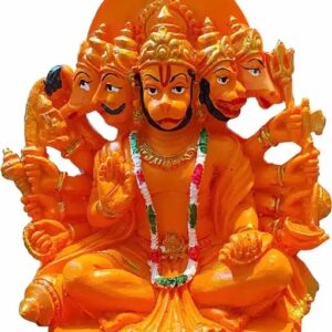 Vaishno Mata Orange Panchmukhi Hanuman Statue Marble Resin for Pooja Gift Showpiece Vastu , Home Decor Murti(Size : 6 Inch Idol)