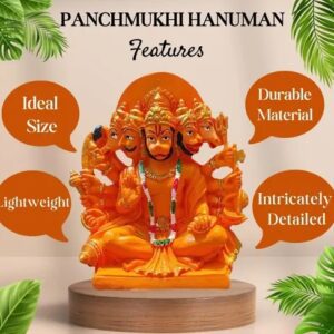 Vaishno Mata Orange Panchmukhi Hanuman Statue Marble Resin for Pooja Gift Showpiece Vastu , Home Decor Murti(Size : 6 Inch Idol)