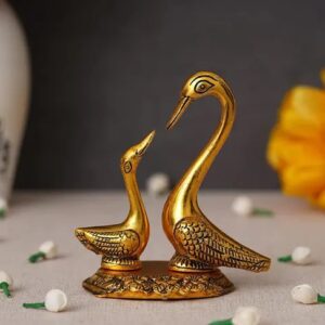 Vaishno Mata Saras Swan Pair of Kissing Duck Metal Decorative Showpiece – 15.5 cm