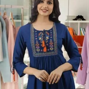 Vaishno Mata Sky Blue Heavy Embroidered Solid Designer Top & Tunics